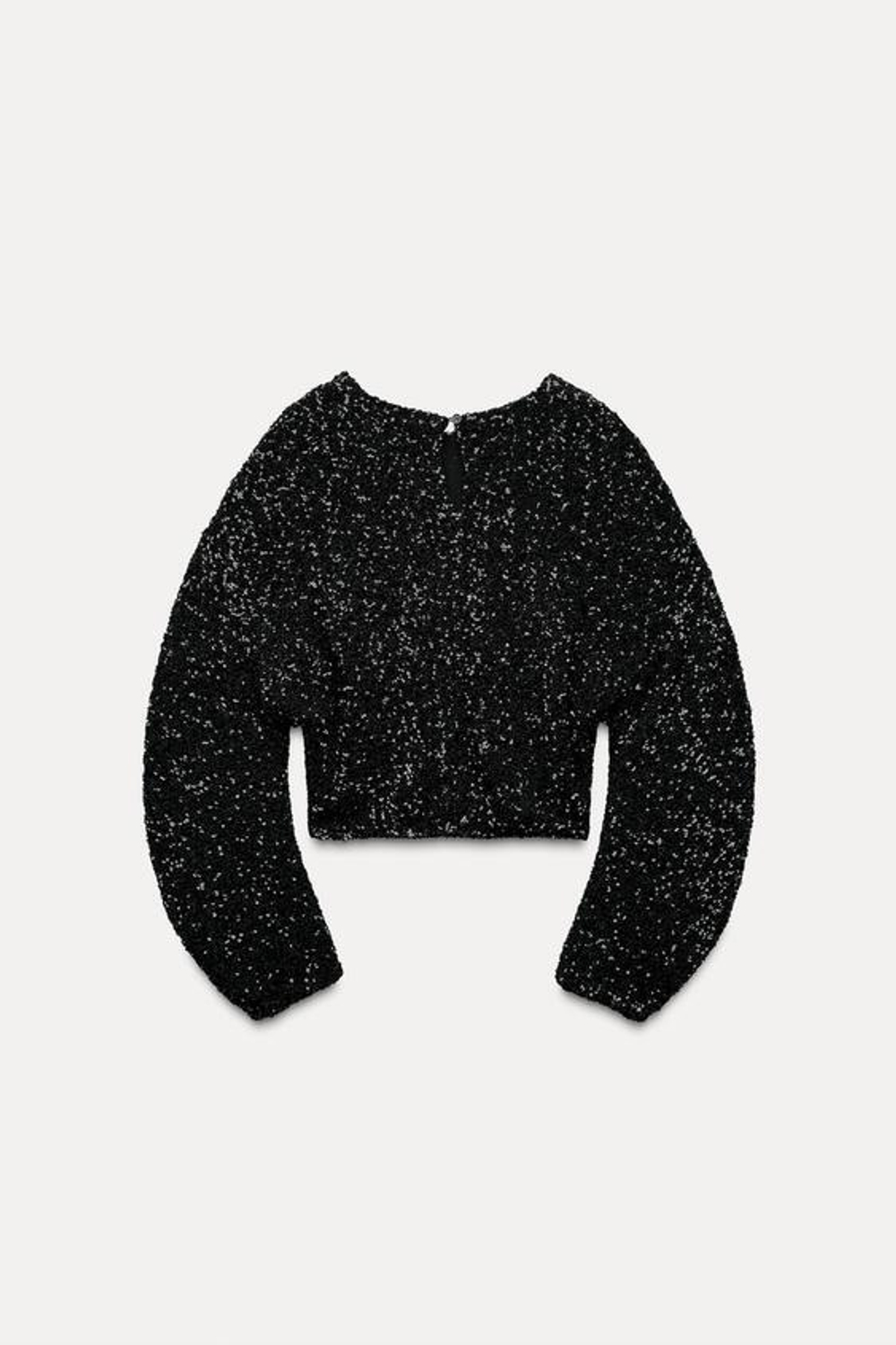 ZARA УКОРОЧЕННЫЙ ТОП С ПАЙЕТКАМИ, ЧЕРНЫЙ