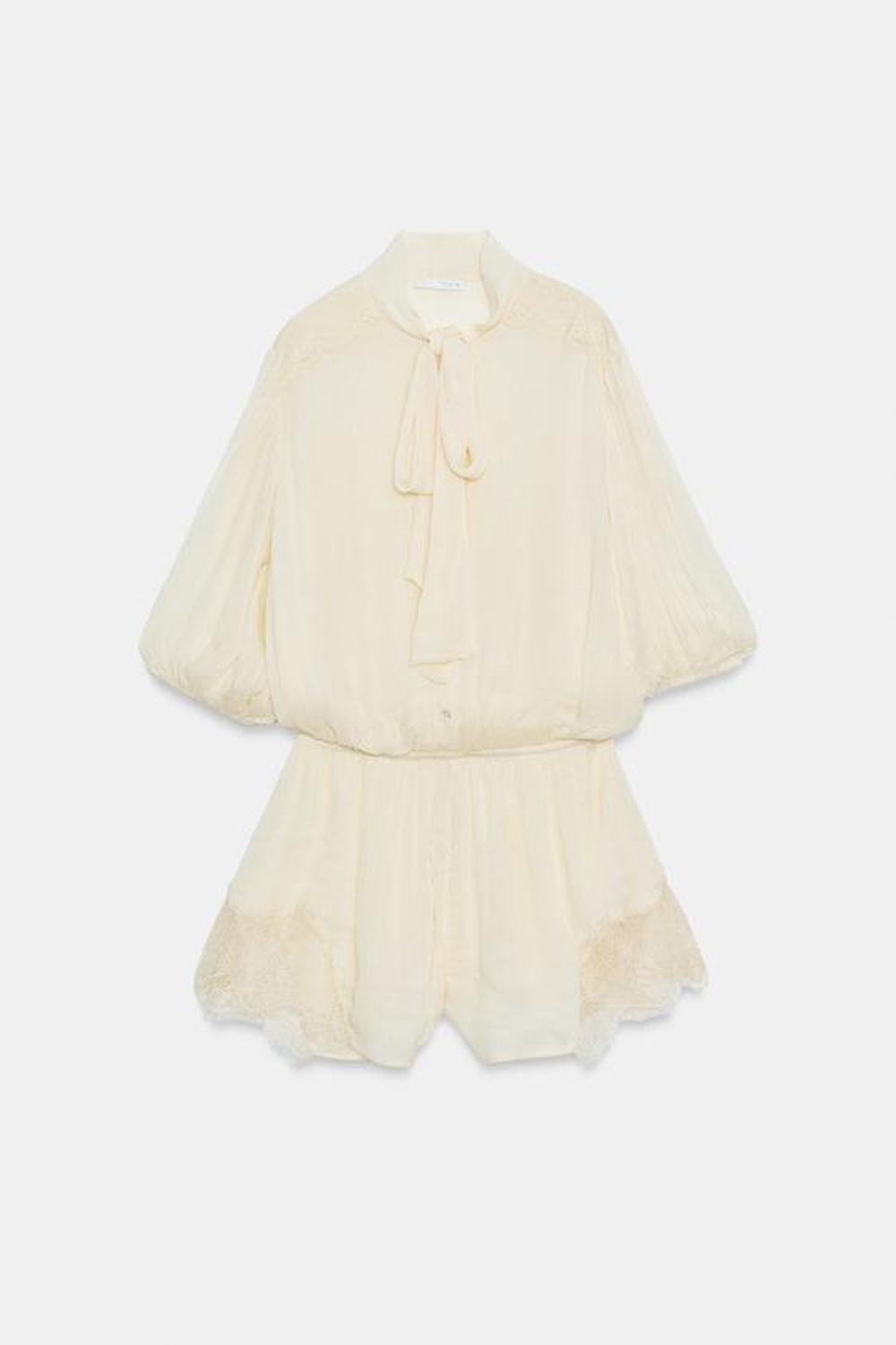 ZARA КОРОТКИЙ КОМБИНЕЗОН С КРУЖЕВОМ — ZW COLLECTION, ЭКРЮ/БЕЖЕВЫЙ