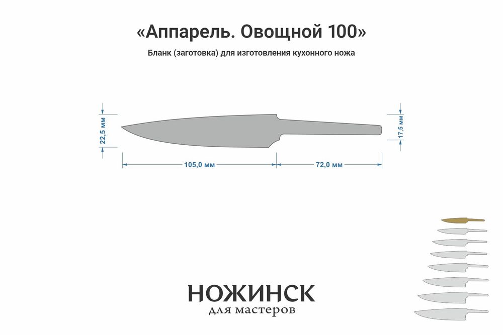 Заготовка для ножа, сталь AUS10Co 3,0мм. Модель "Аппарель ГО100" с клинком 100мм, ТО 61-62HRC