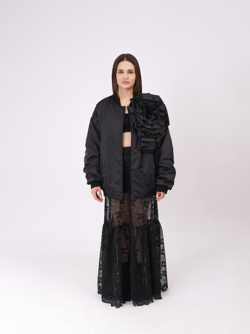 Провокационный бомбер oversize MAGGIE с розой, elegant black