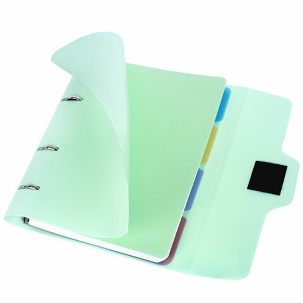 Тетрадь на кольцах А5 175х220мм, 120л, пластик, на липучке с разделителями, BRAUBERG, Мятный,404638