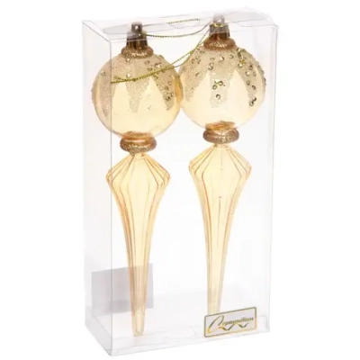 Елочные украшения «Изящный блеск» 5.3*5.3*19 см (набор 2 шт), Золотой
