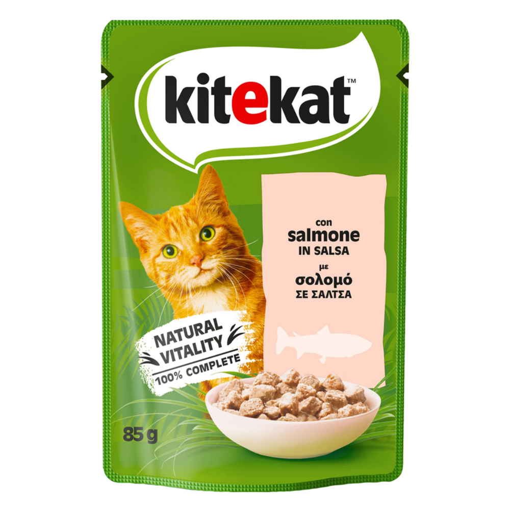 Влажный корм Kitekat Pou для кошек лосось в желе 85 гр