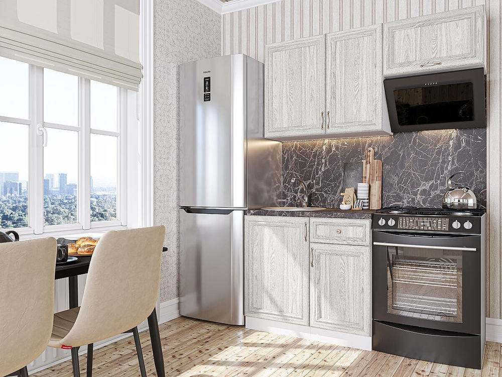 Прямая модульная кухня Шале-04 White Dreamline - Белый 2140*1500*600