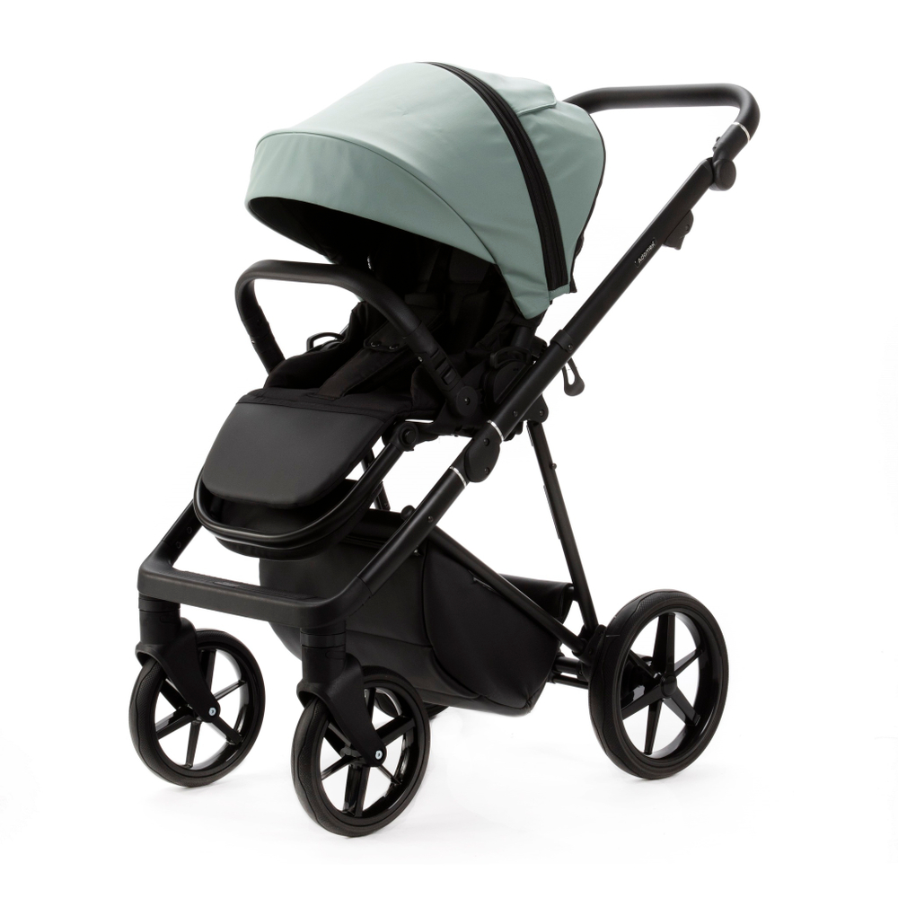 Детская универсальная коляска Adamex Vasco Deluxe V-SA20 2 в 1, Серо-зеленая Экокожа