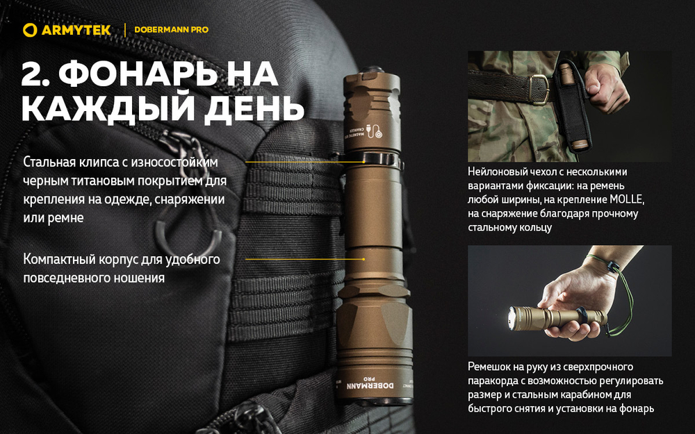 Фонарь тактический подствольный Armytek F07501WS Dobermann Pro Magnet USB Sand (теплый свет)