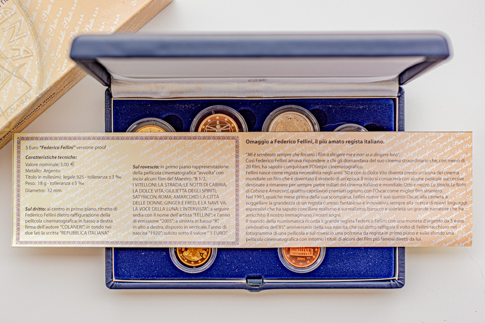 Italy 2005 Proof Coin Set "Federico Fellini" with 5 EUR Silver Coin "Republic"
