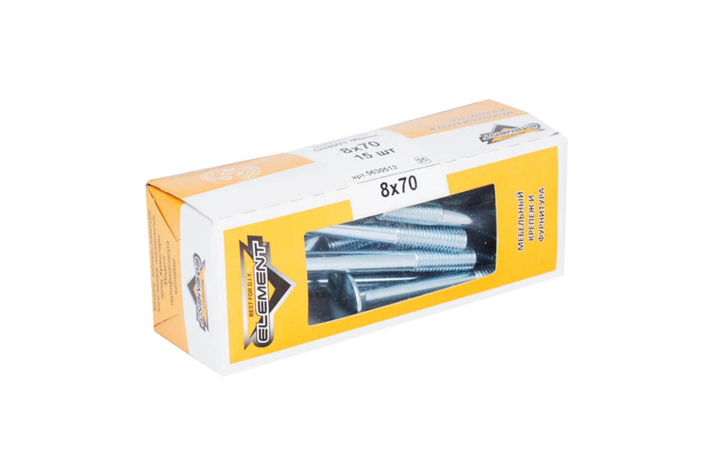 БОЛТ МЕБЕЛЬНЫЙ ELEMENT DIN603  ОЦИНК 8Х70 15ШТ 102790