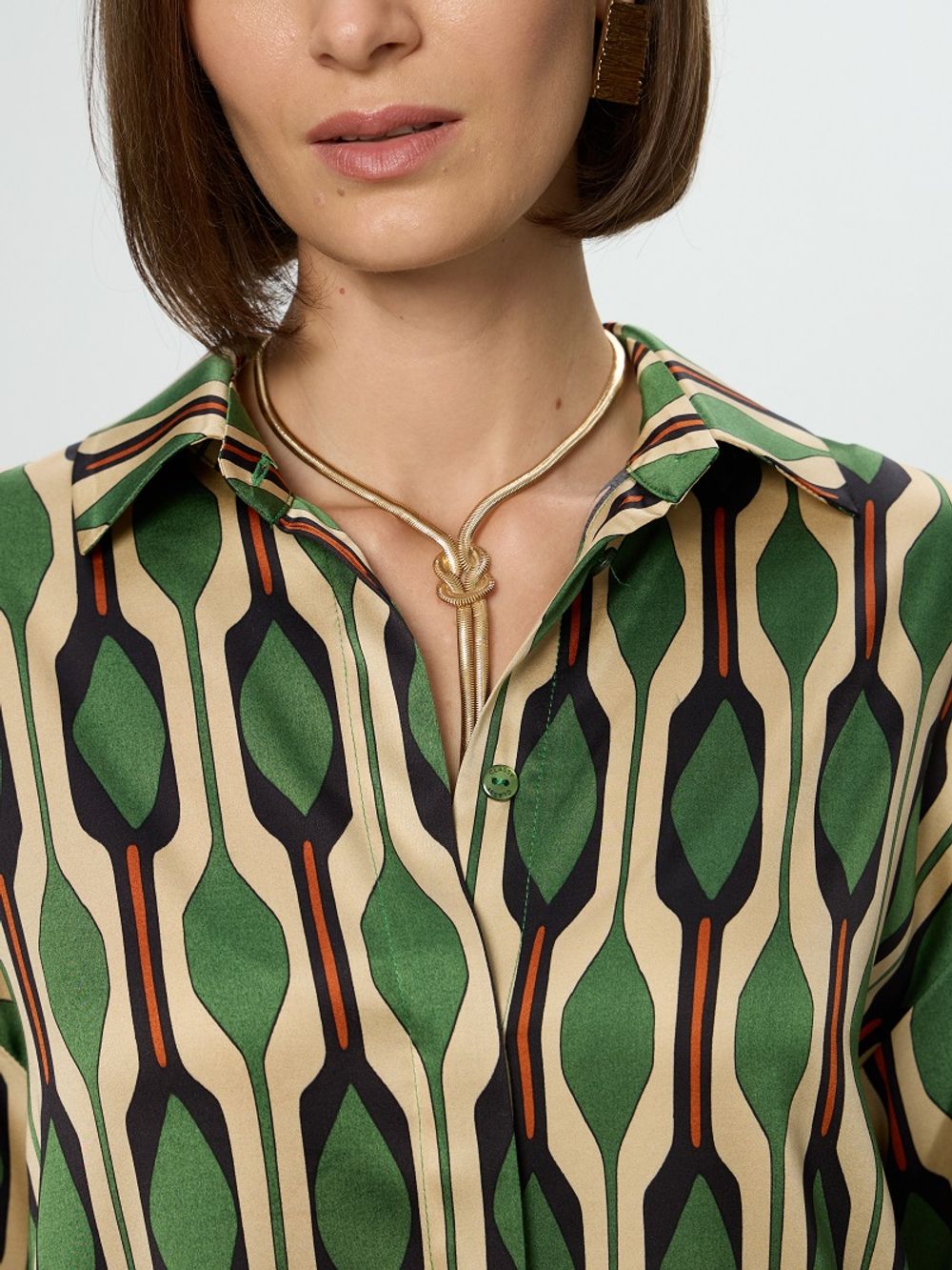 Рубашка Хельсинки зеленый принт вискоза