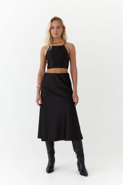 Топ на шнуровке из атласа черного цвета