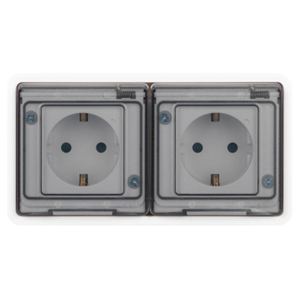 Розетка ЭРА Эксперт 11-2524-01 2х2P+E гориз. IP55, шторки, 16A-250В, СУ, белый