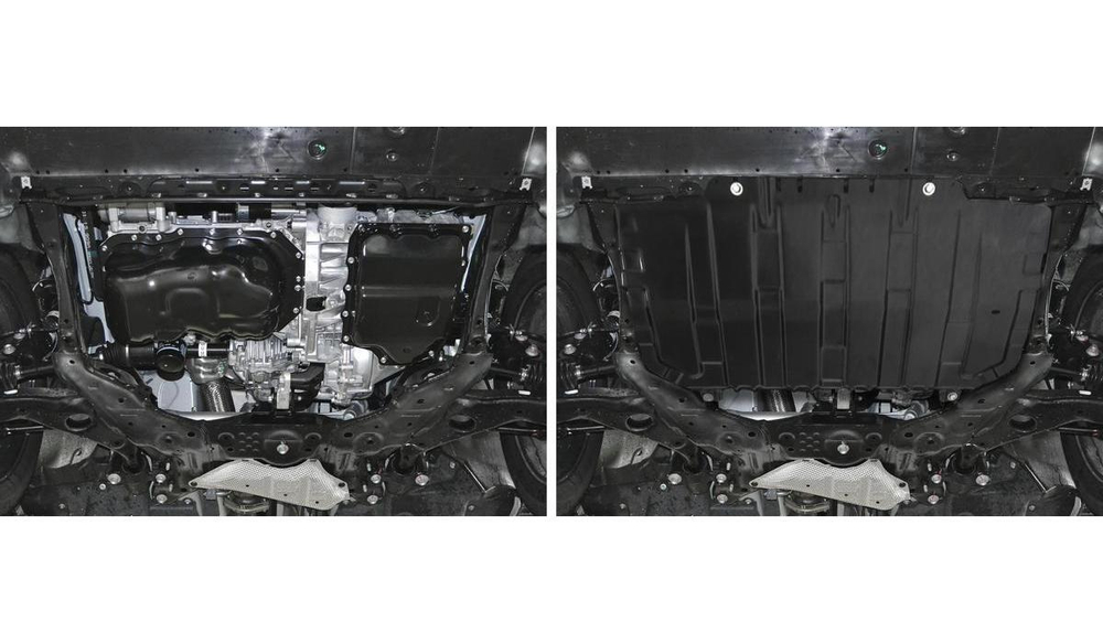 Защита картера и КПП Rival для Mazda 3 BM (V - 1.5; 1.6; 2.0) 2013-2018/Mazda 6 GJ (V - 2.0; 2.5) 2012-2018 2018-н.в./Mazda CX-5 I, II (V - 2.0; 2.5) 2011-2017 2017-н.в./Mazda CX-9 II (V - 2.5) 2016-н.в., сталь 1.5 мм, с крепежом, штампованная, 111.3825.1