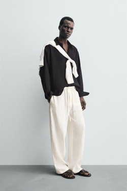 ZARA БРЮКИ RELAXED FIT ИЗ 100% ЛЬНА, ЭКРЮ