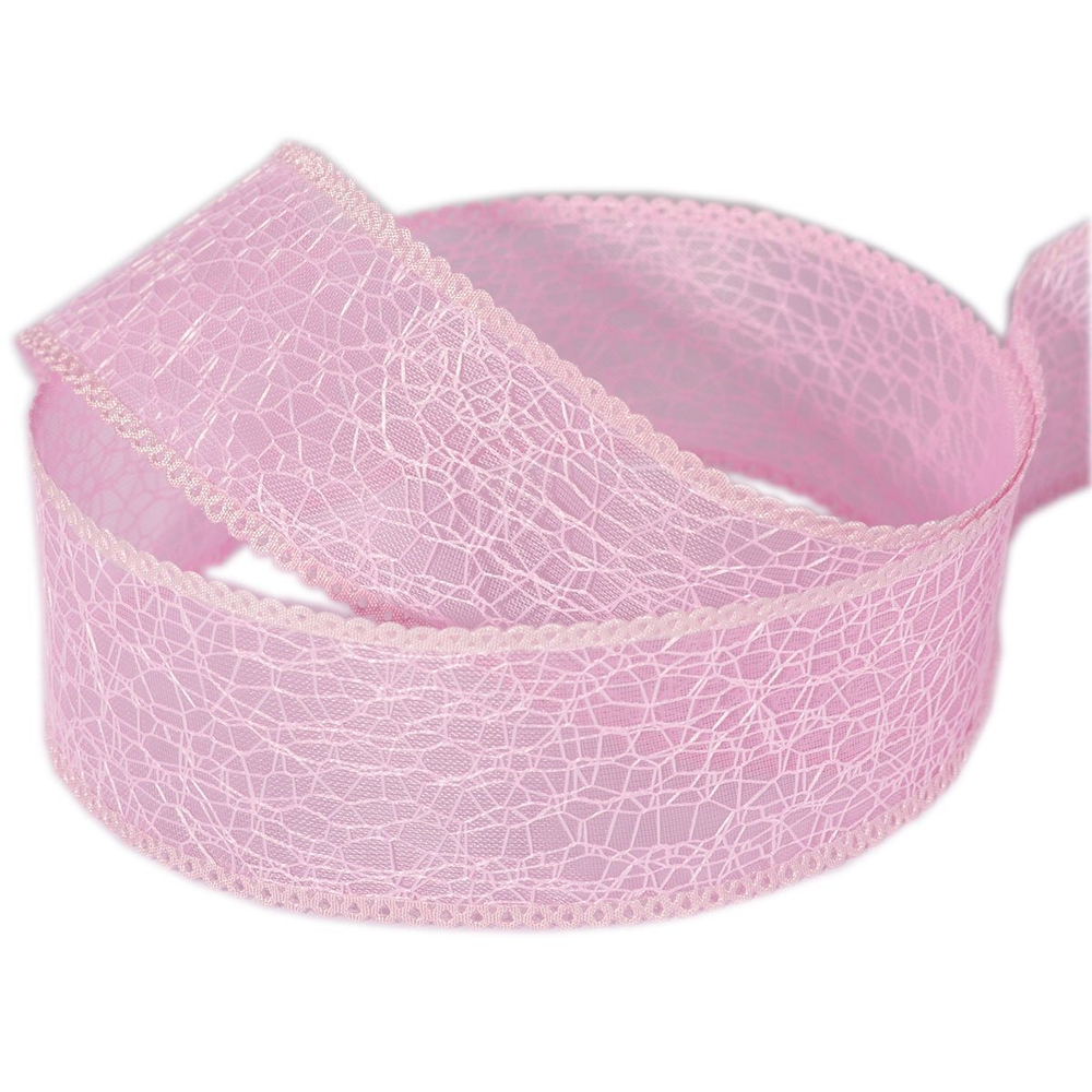Декоративная лента капроновая двухслойная для декора и флористики, 4 см, намотка 25 ярдов, цв.розовый, дизайн паутинка
