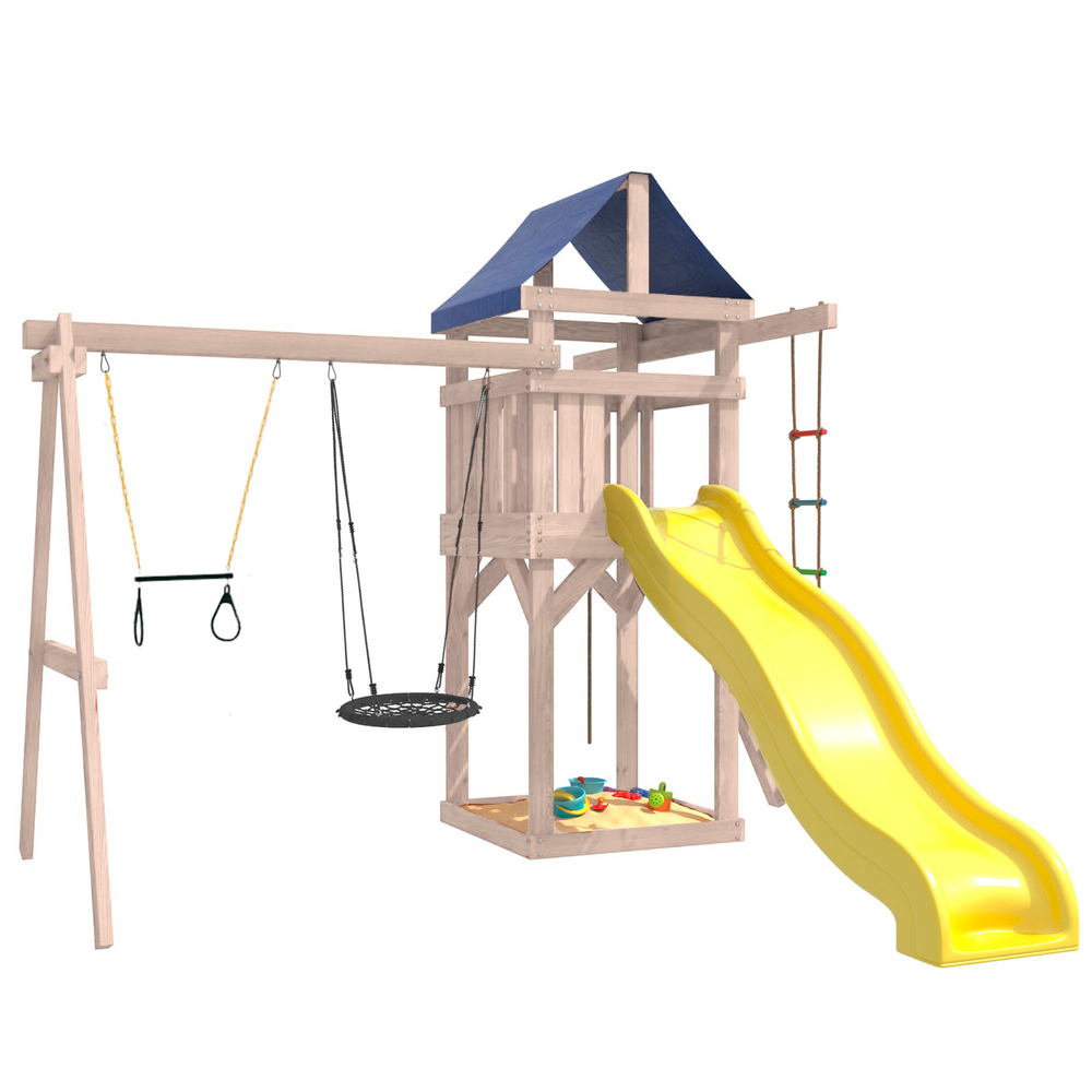 Детская площадка неокрашенная с трапецией и качелями гнездо 60 см IgroWoods для улицы и дачи