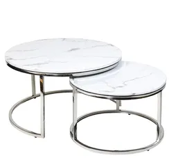 Комплект из 2 столиков Silvy Marble, серебро, белый мрамор