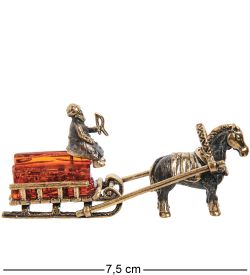AM-1583 Фигурка «Лошадка с санями» (латунь, янтарь)
