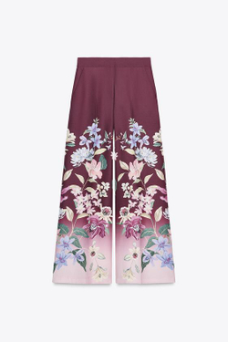ZARA БРЮКИ ШИРОКОГО КРОЯ С ЦВЕТОЧНЫМ ПРИНТОМ, РАЗНОЦВЕТНЫЙ