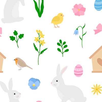 Пасхальные кролики птички и цветы