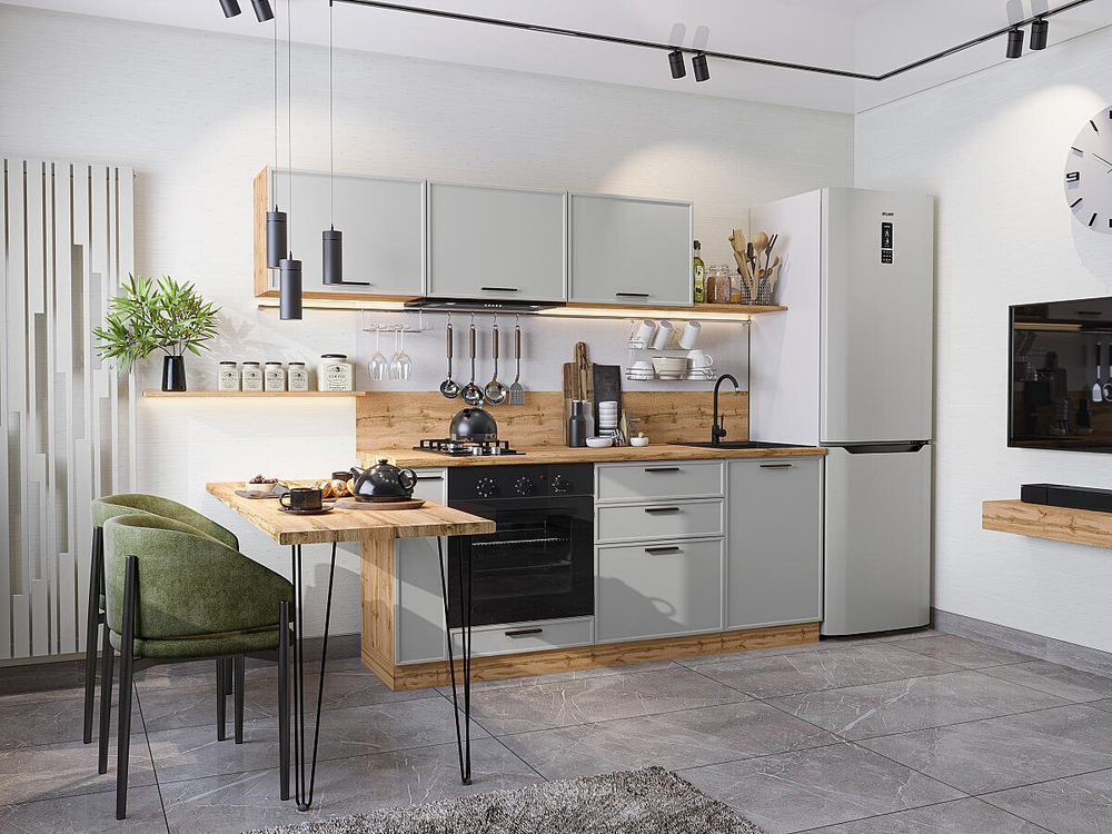 Прямая модульная кухня Фрейм-01 Grey Silk - Дуб Вотан 1782*2300*600