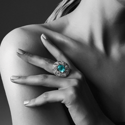 Кольцо с Турмалином Параиба и Бриллиантами, R0110-0/1