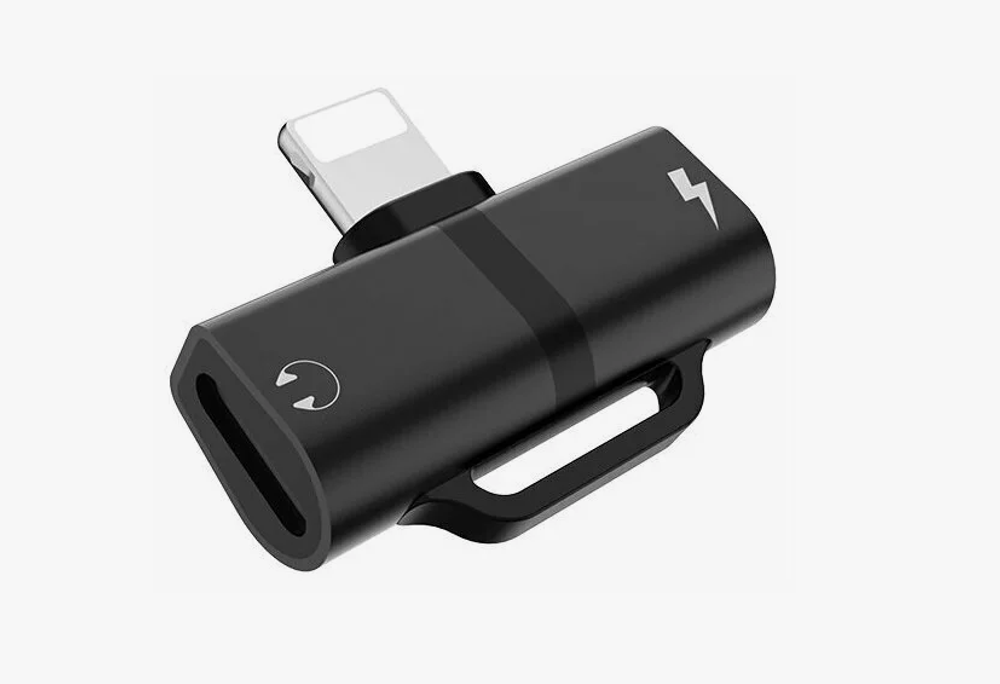Аудио адаптер HOCO LS20 Lightning 8-pin на 2хLightning 8-pin, зарядка и аудио (черный)