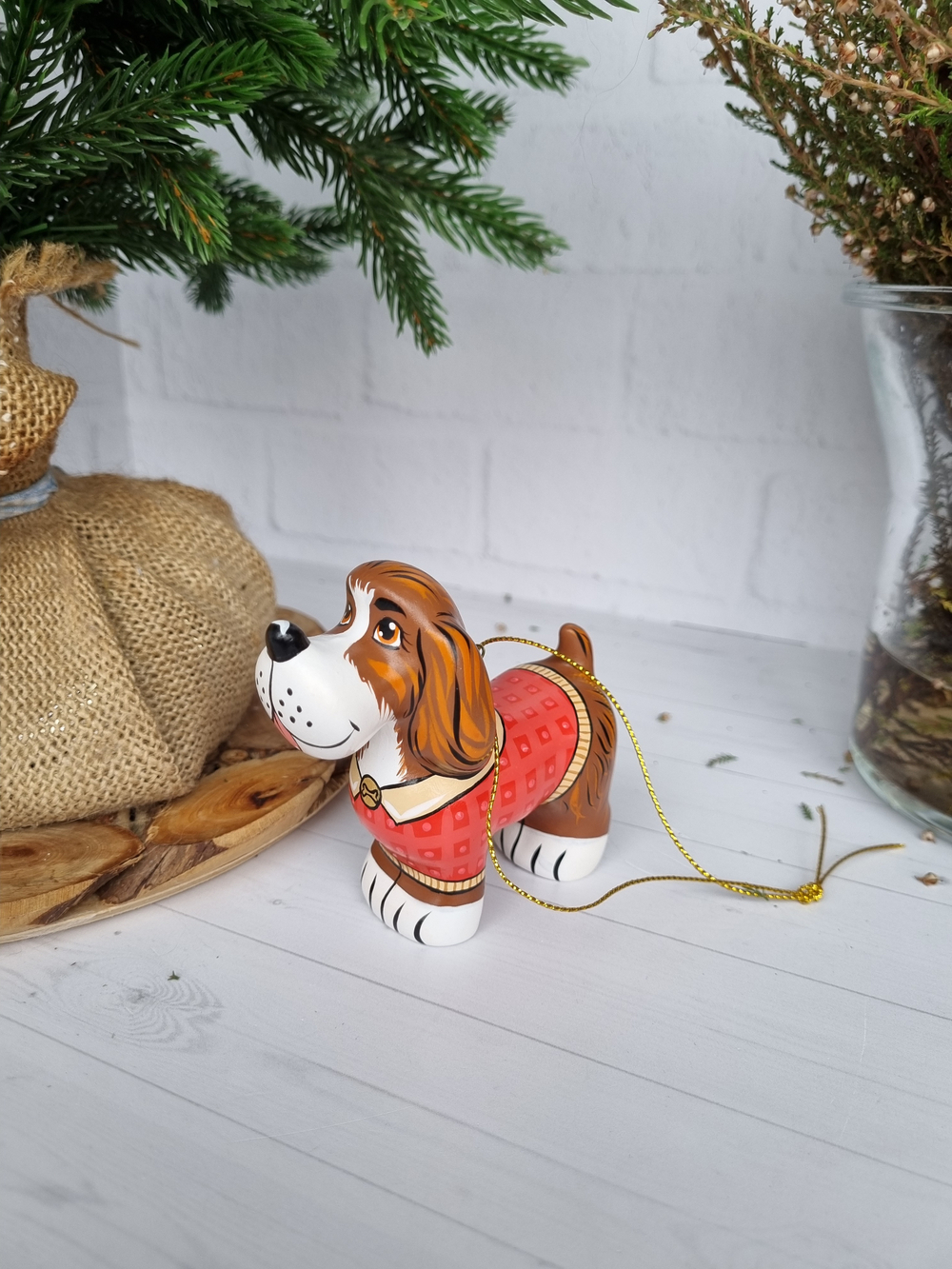 Пёс Боб ёлочная игрушка из фарфора