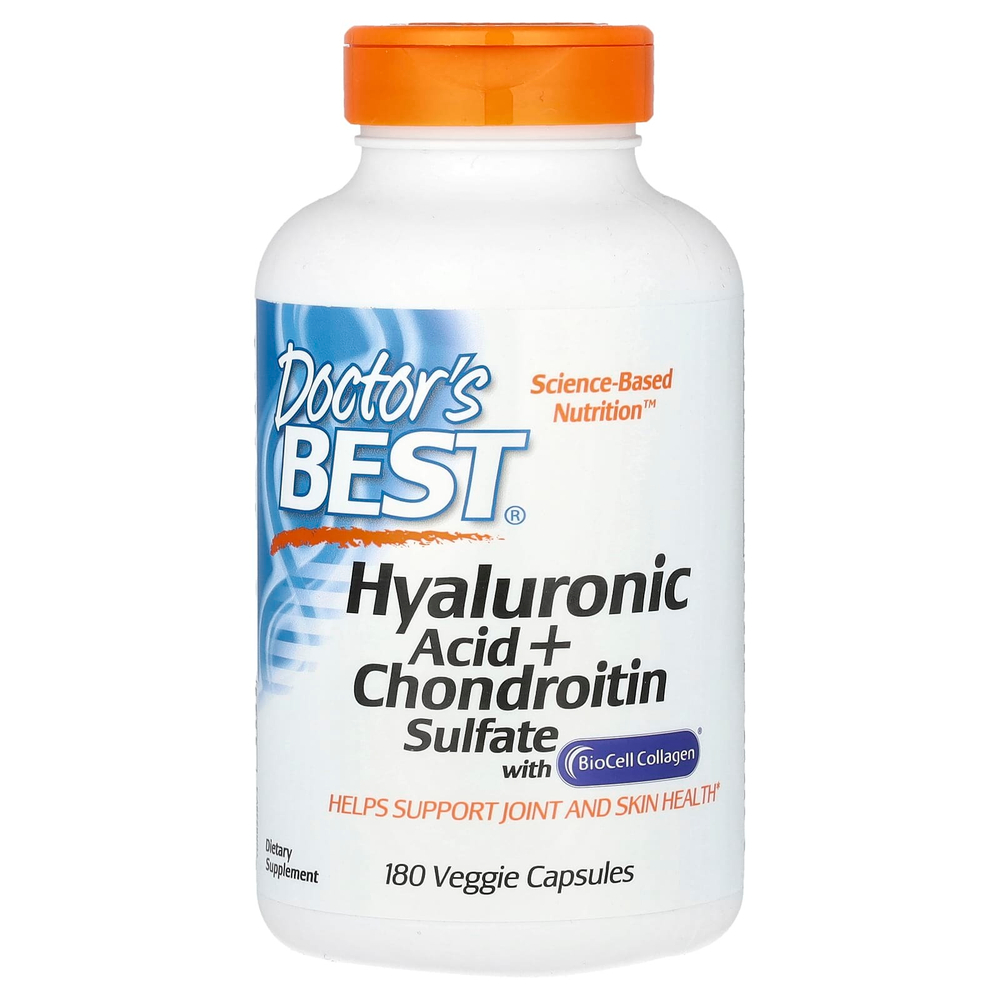 Doctor's Best, гиалуроновая кислота и сульфат хондроитина, 180 вегетарианских капсул