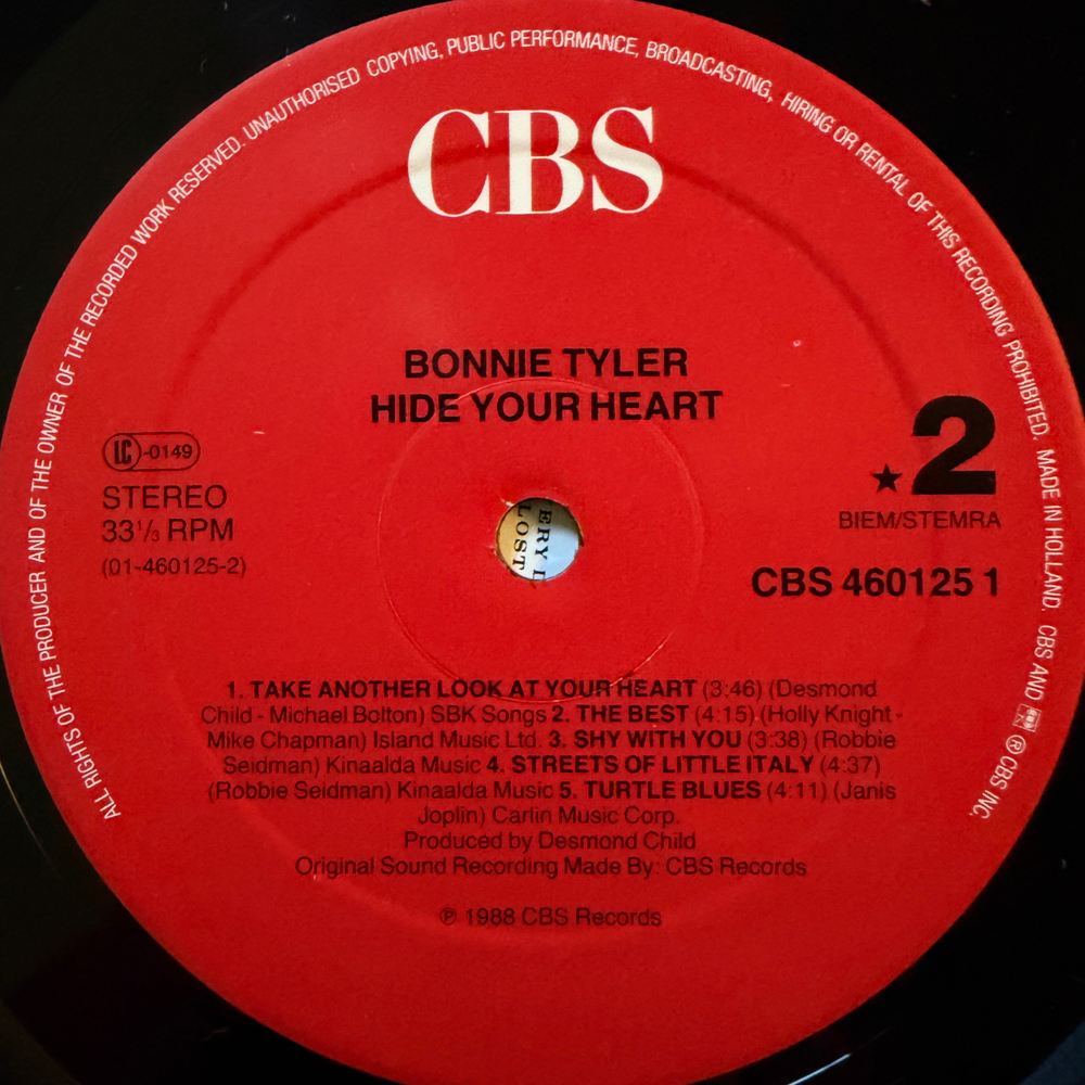 Bonnie Tyler - Hide Your Heart (Голландия 1988г.)