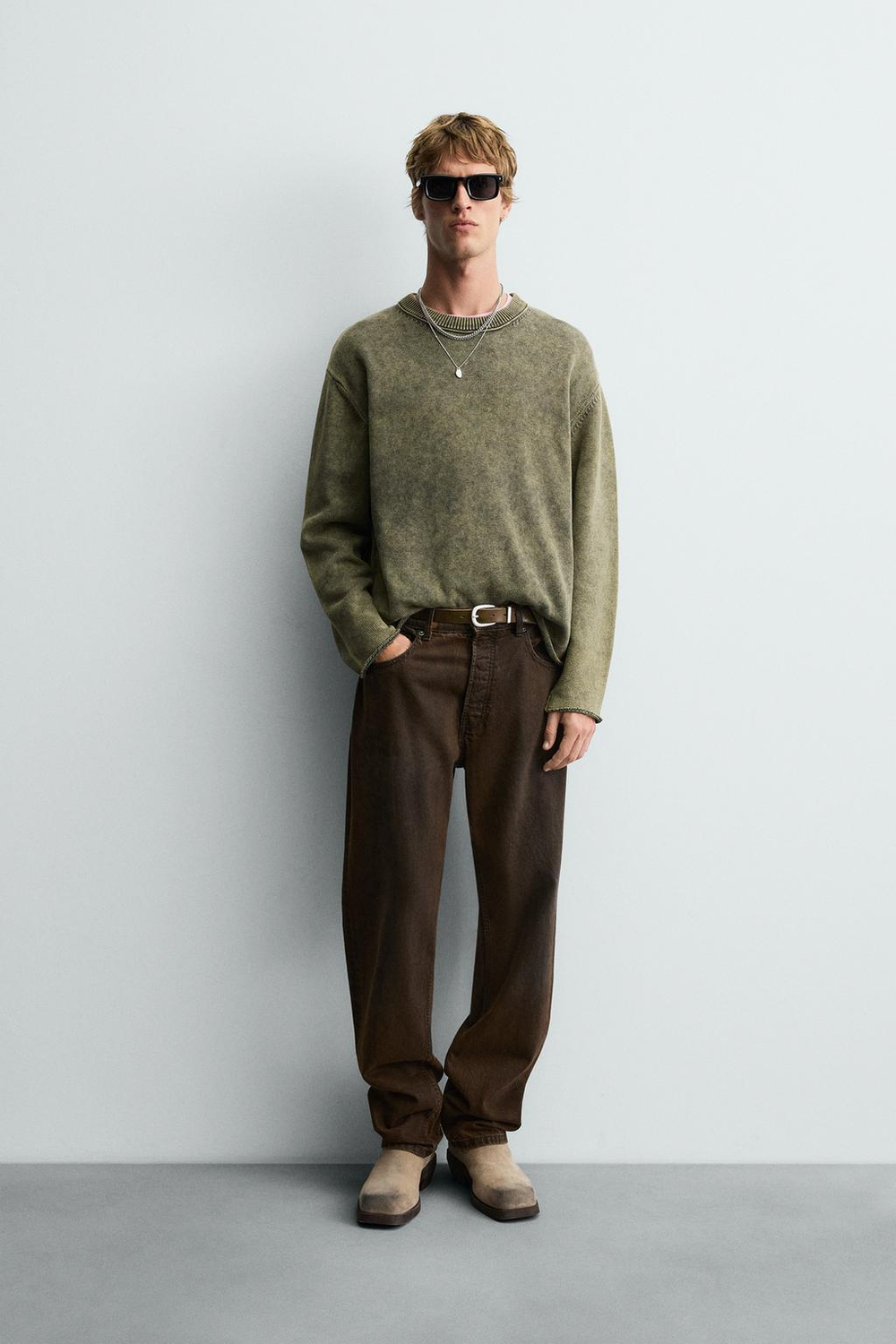 ZARA ХЛОПКОВЫЙ ДЖЕМПЕР, ЛИНЯЛЫЙ ЗЕЛЕНЫЙ