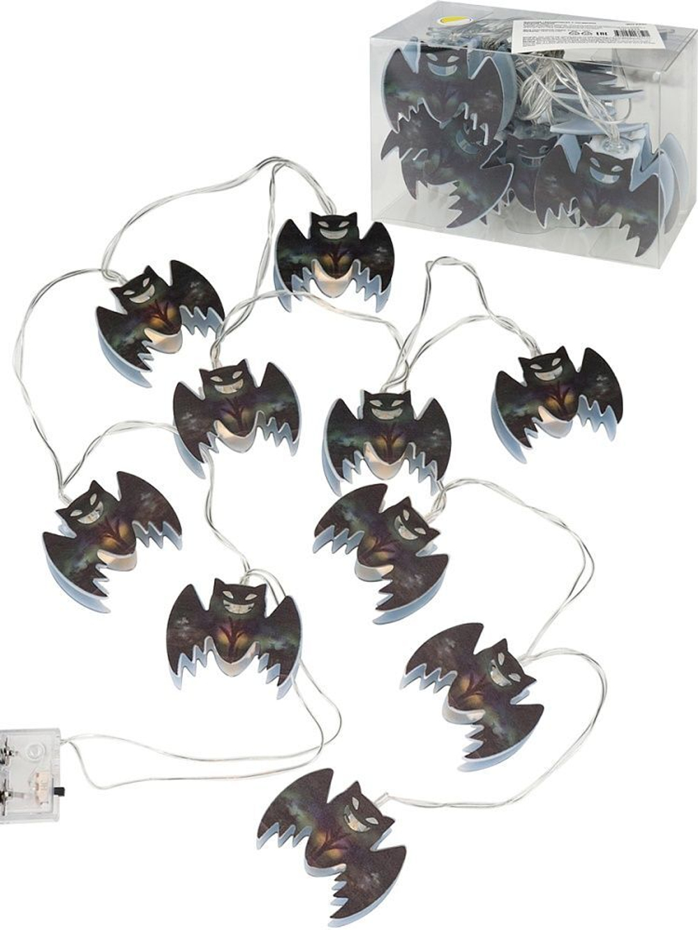 Гирлянда на батарейках с насадками 1,65м 10LED "Летучие мышки" работает от 2AA работает от 2AA