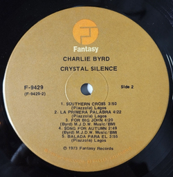 Винтажная виниловая пластинка LP Charlie Byrd Crystal Silence (USA 1973)