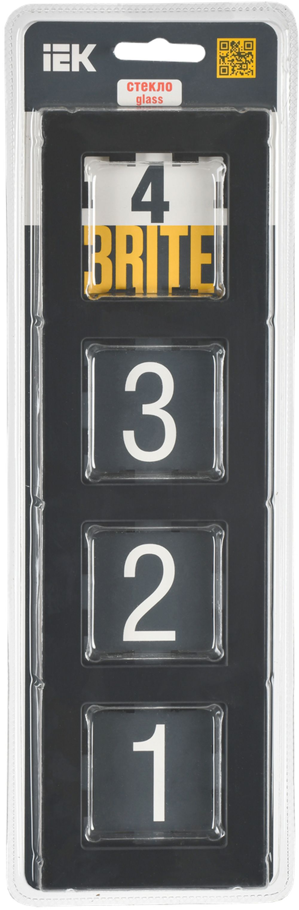 BRITE Рамка 4-местная РУ-4-2-Бр стекло черный матовый IEK