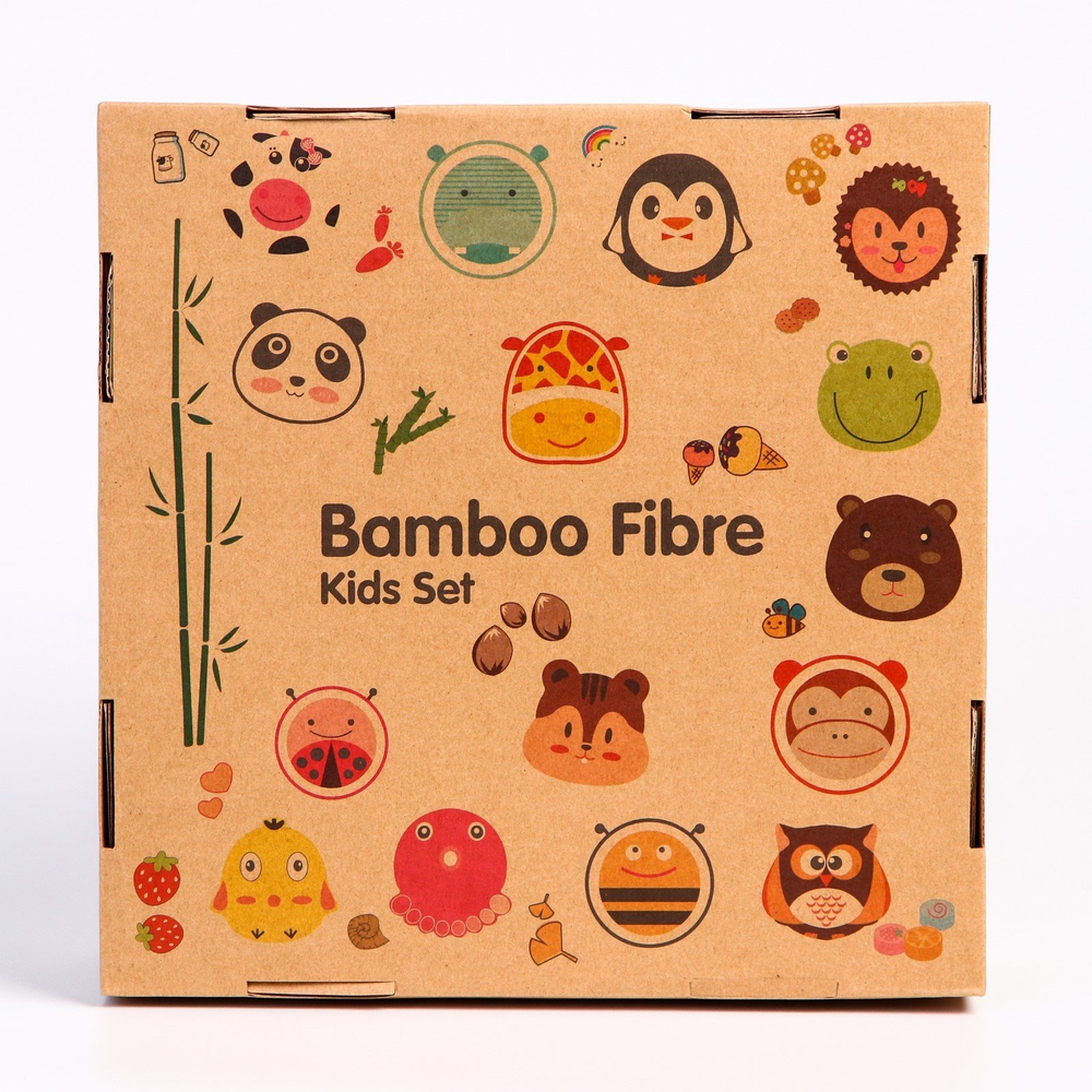 4591120 Набор детской бамбуковой посуды «Крабик»,тарелка, миска, кружка, приборы, 5 предметов