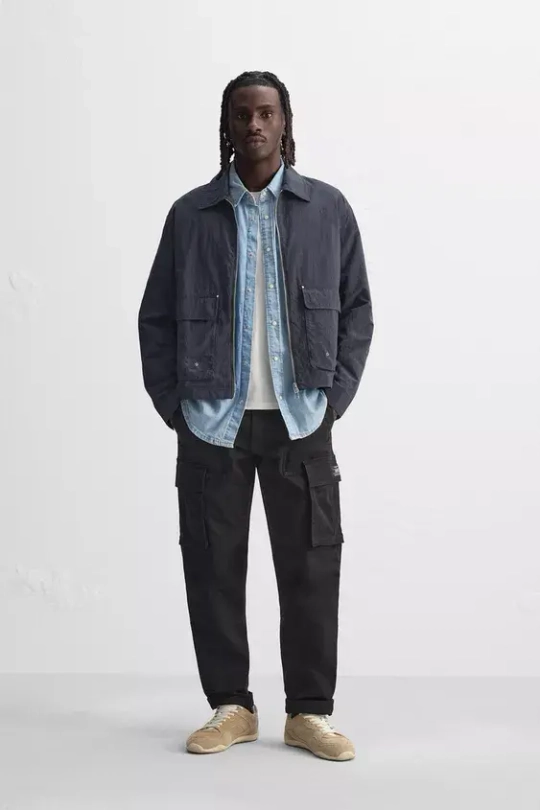 ZARA БРЮКИ КАРГО RELAXED FIT, ЧЕРНЫЙ