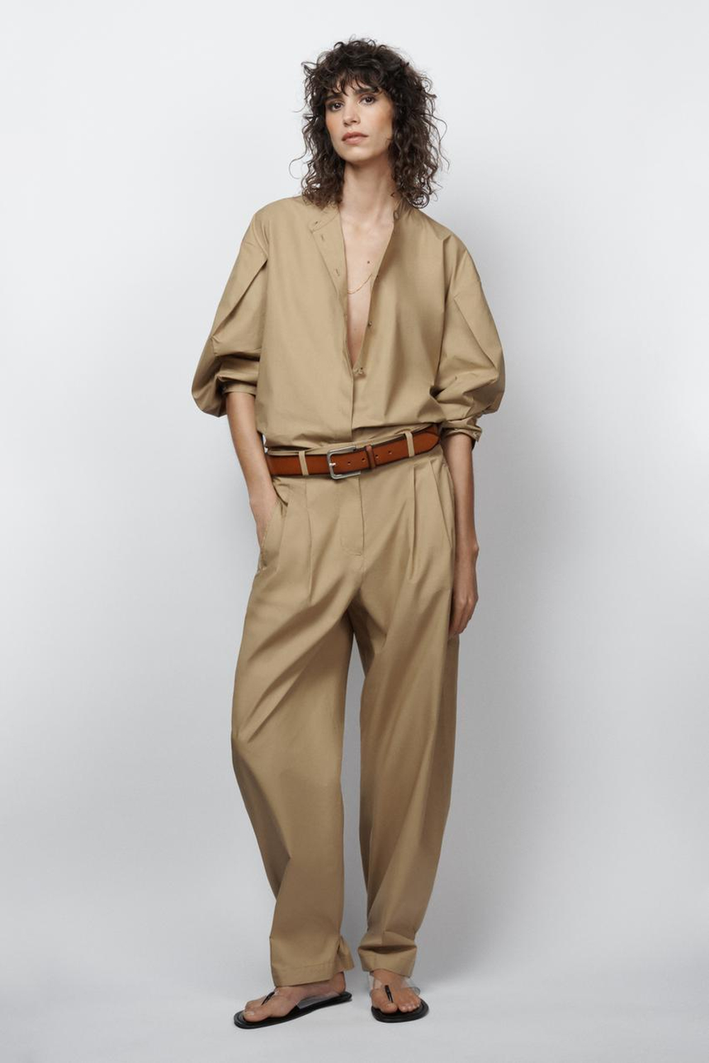 ZARA РУБАШКА ИЗ ПОПЛИНА — ZW COLLECTION LIMITED EDITION, ПЕСОЧНЫЙ