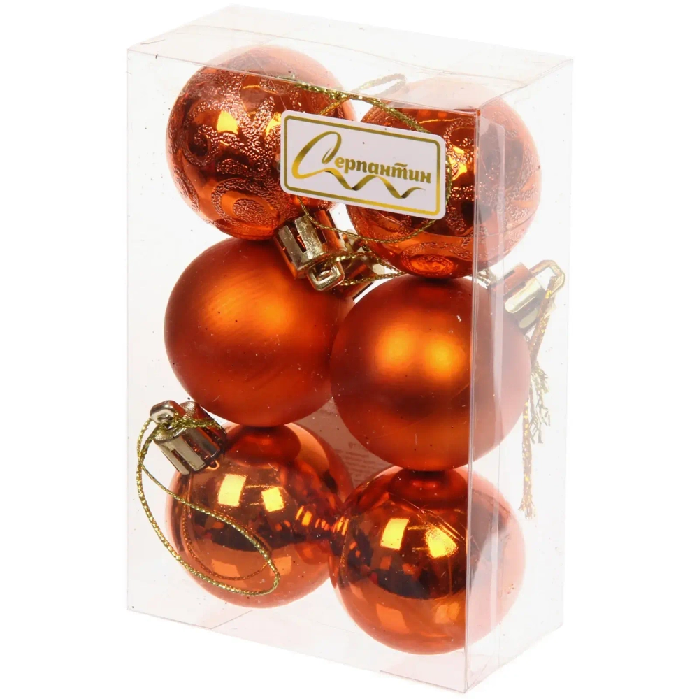 Новогодние шары 4 см (набор 6 шт) «Микс фактур», янтарь