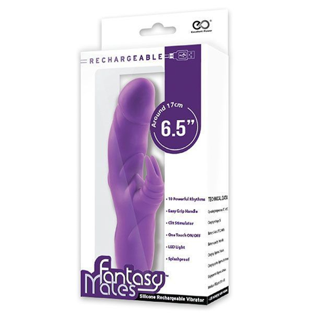 Фиолетовый вибратор с клиторальным стимулятором MATES FANTASY RECHARGE VIBRATOR - 17 см.