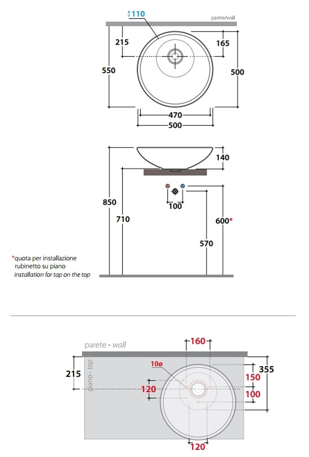 Раковина накладная Globo Free LAT50.BI на 50 см