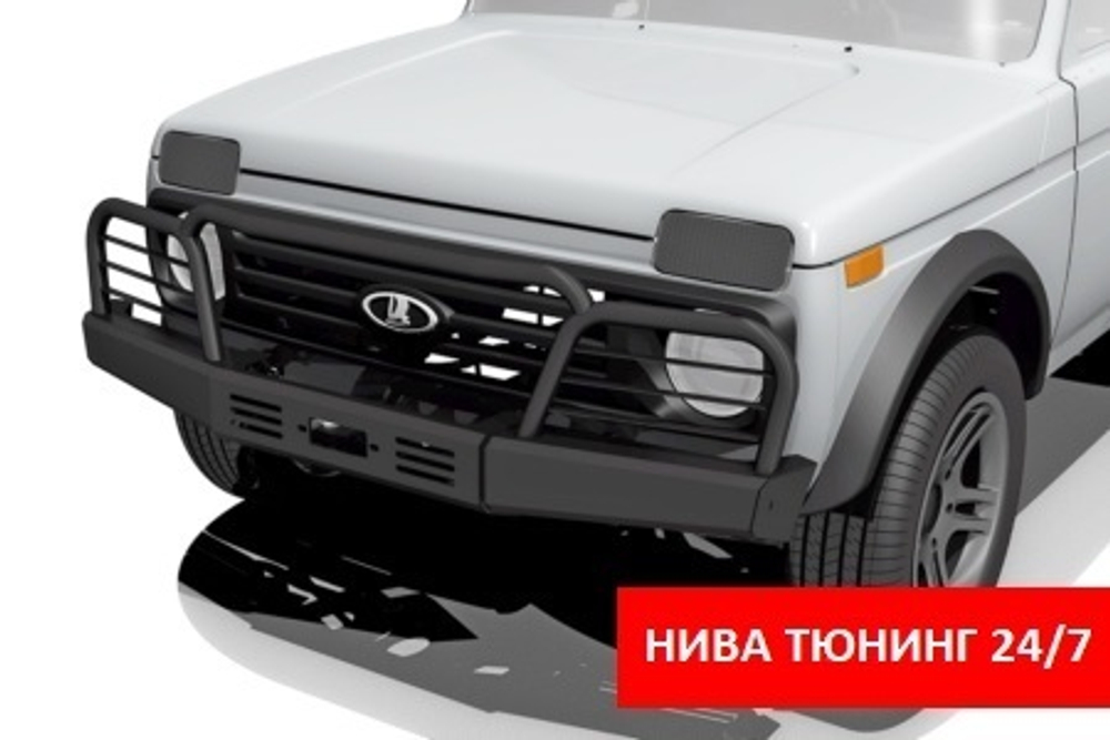 Силовой передний бампер Lada 4x4/Niva Lengend с площадкой для лебедки с защитными дугами