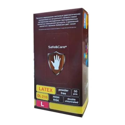 Перчатки Safe&Care-HIGH RISK DL 210 повышенной прочности размер L латексные смотровые нестерильные неопудренные 25 пар