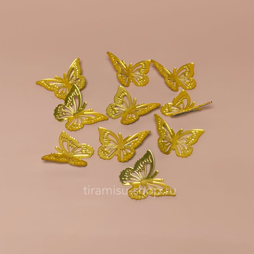 Бабочка из акрила для декора, золотая, 1 шт