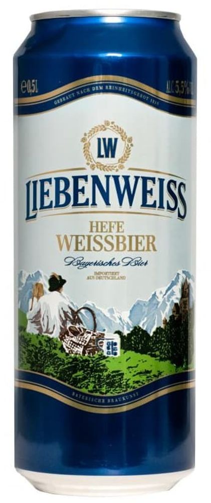 Пиво Либенвайс Вайзен / Liebenweiss Hefe-Weissbier 0.5 - банка