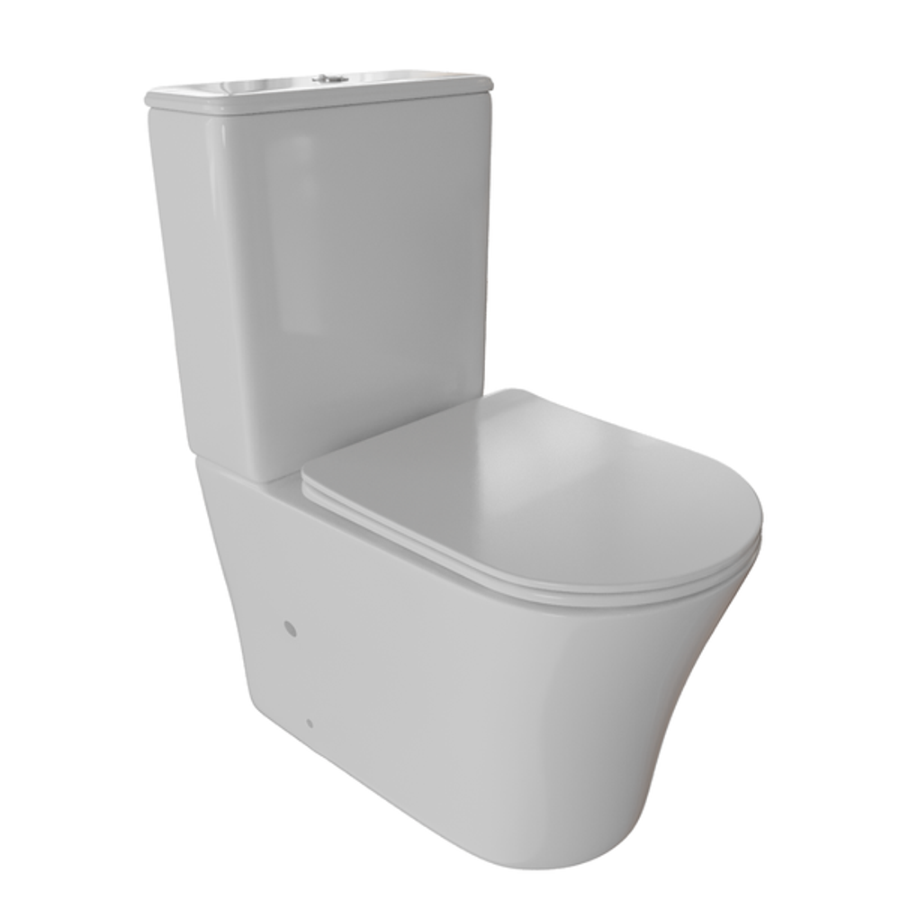 Унитаз-компакт безободковый WAVE TREND гориз, нижн, 2-кн.арм, сид. дюро, м/л, быстр, БЕЛЫЙ глянец