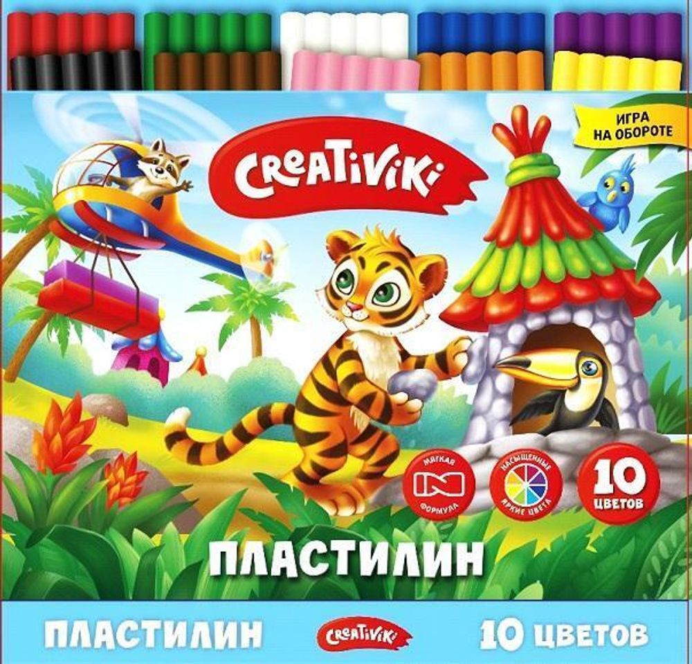 Пластилин классический 10 цветов., 150 гр, со стеком (Creativiki)