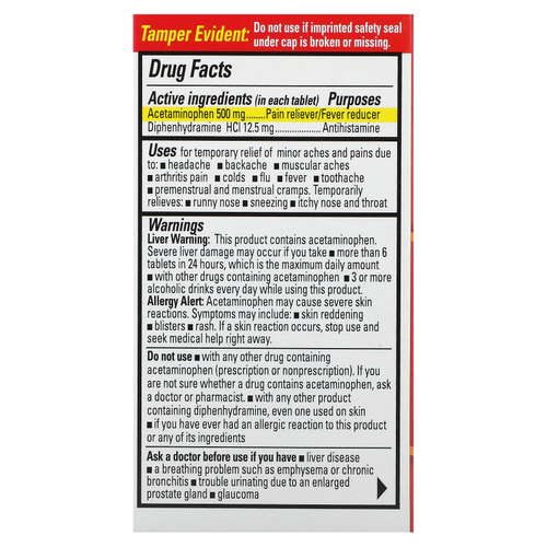 Percogesic, ацетаминофен/дифенгидрамина гидрохлорид, 60 таблеток, покрытых оболочкой, которые легко глотать