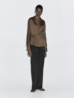 Massimo Dutti Рубашка свободного кроя с поясом, коричневый