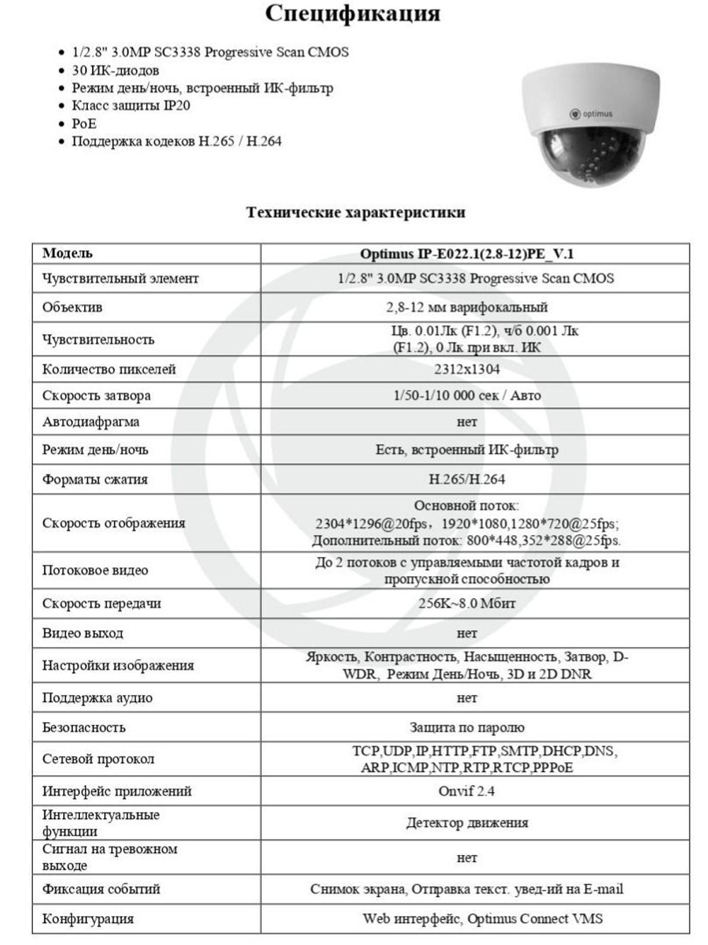Видеокамера Optimus IP-E022.1(2.8-12)PE_V.1