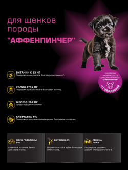 Корм сухой для щенков породы Аффенпинчер, с говядиной, 12 кг, QUATTRO