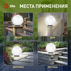 Садово-парковый светильник ЭРА НТУ 02-100-351 шар опаловый призма на опору / кронштейн IP44 Е27 max100Вт d350mm | Садово-парковые светильники